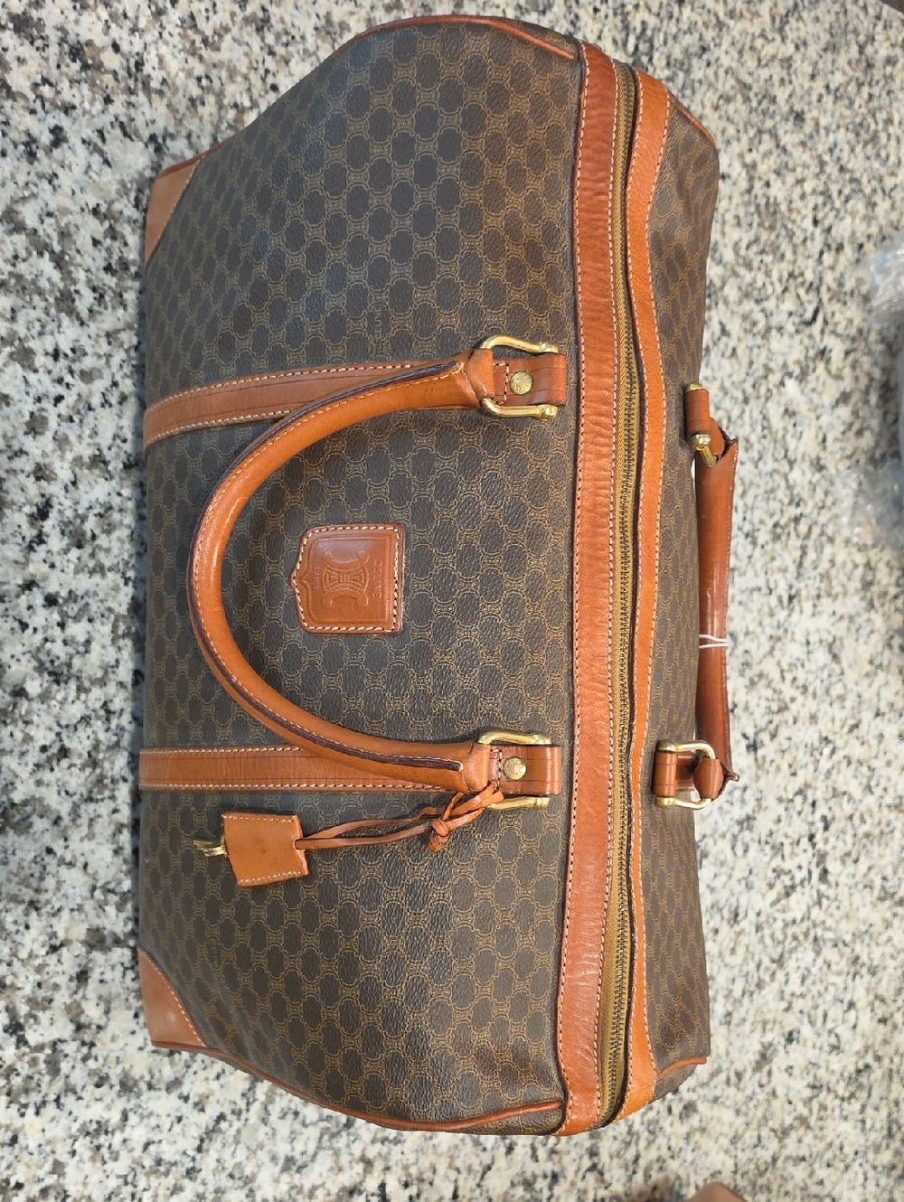Celine Brown Monogram Duffel with Tan Leather Trim